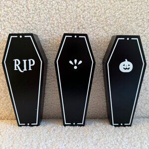 Set of 3 Solid Wood Black and White Coffins